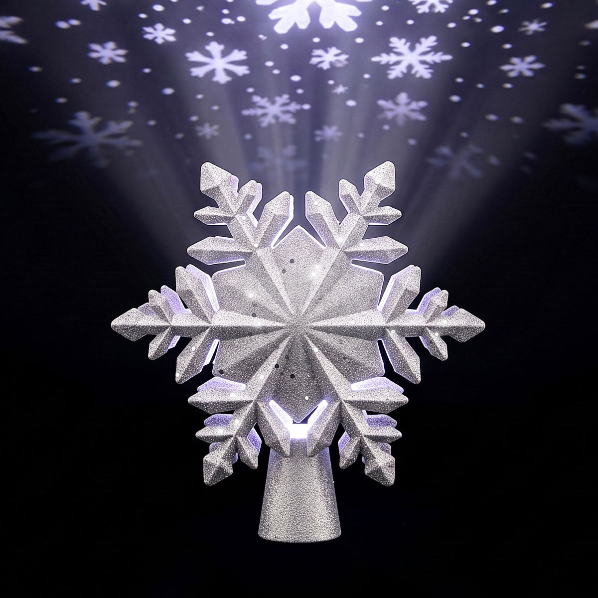 23.4CM Silver Snowflake Christmas Tree Topper with 360° Rotating Projector