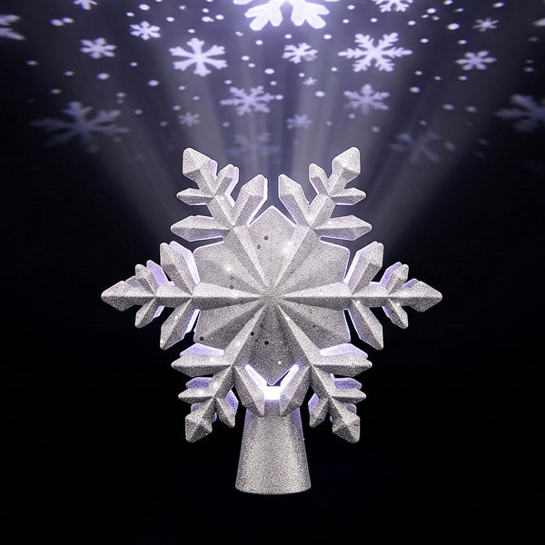 23.4CM Silver Snowflake Christmas Tree Topper with 360° Rotating Projector