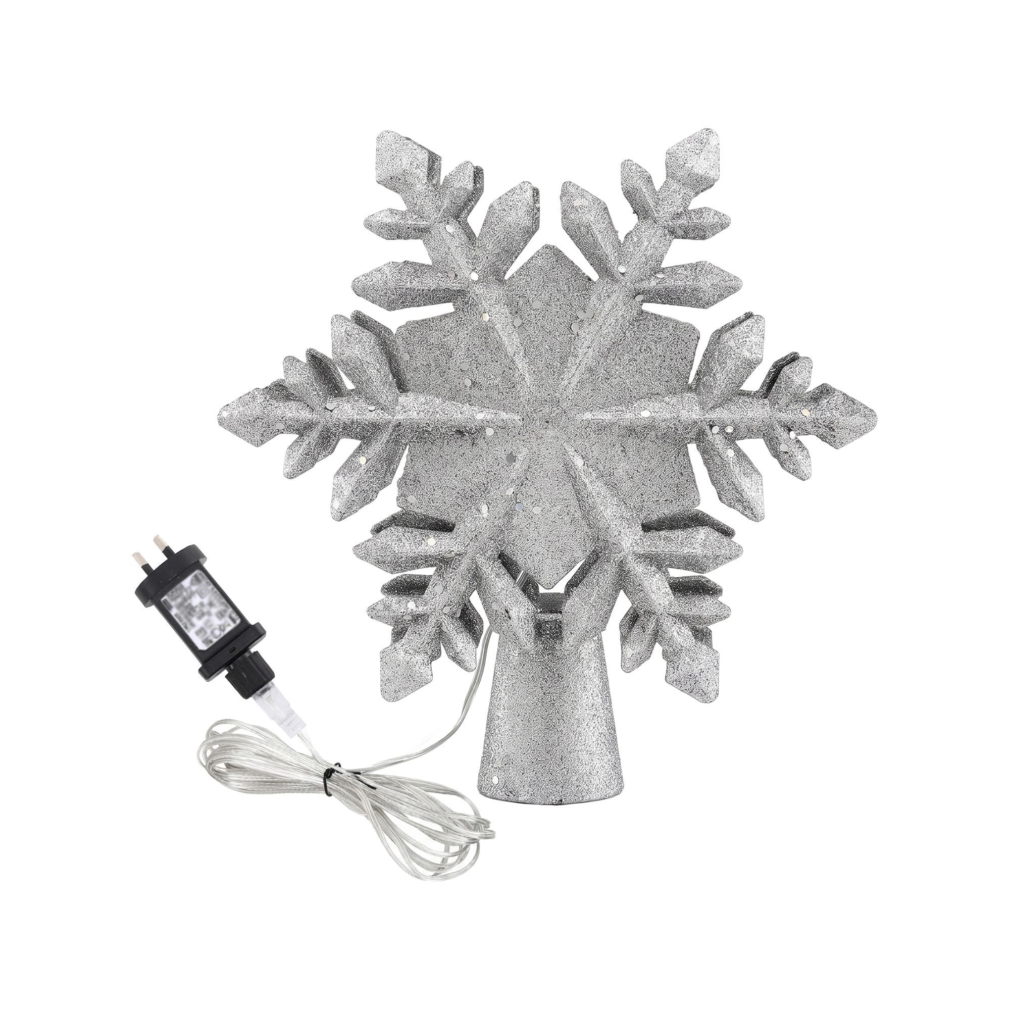 23.4CM Silver Snowflake Christmas Tree Topper with 360° Rotating Projector