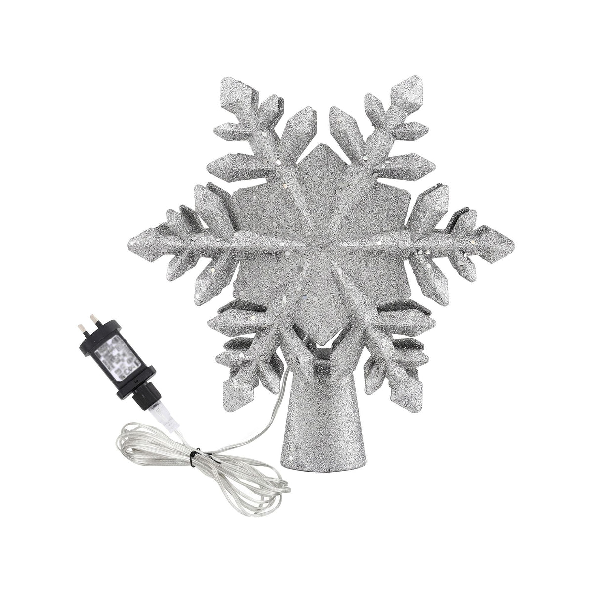 23.4CM Silver Snowflake Christmas Tree Topper with 360° Rotating Projector