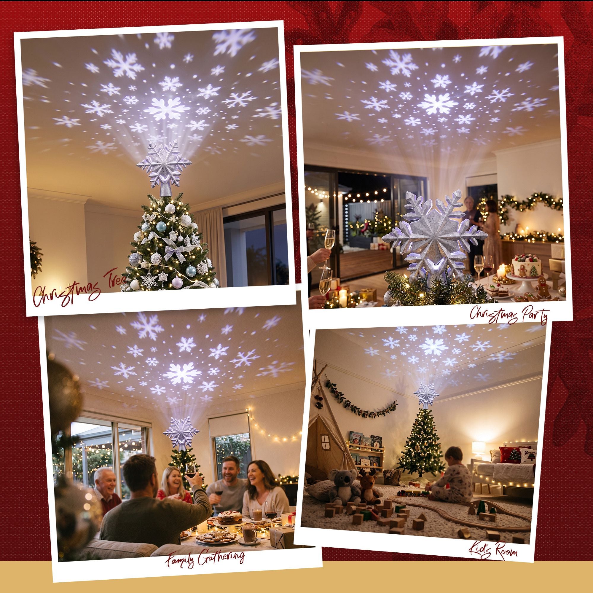23.4CM Silver Snowflake Christmas Tree Topper with 360° Rotating Projector