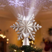 23.4CM Silver Snowflake Christmas Tree Topper with 360° Rotating Projector