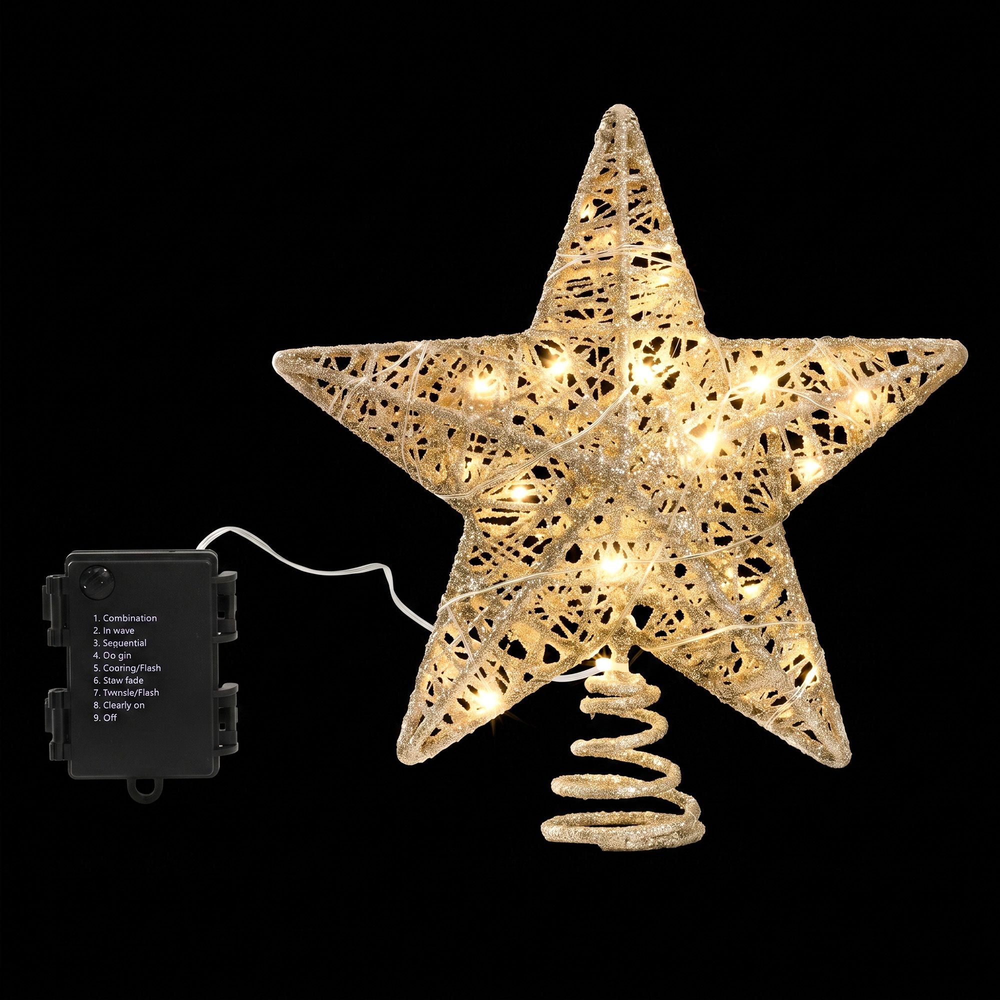 23CM 3D Gold Christmas Tree Topper Star with 20 LED