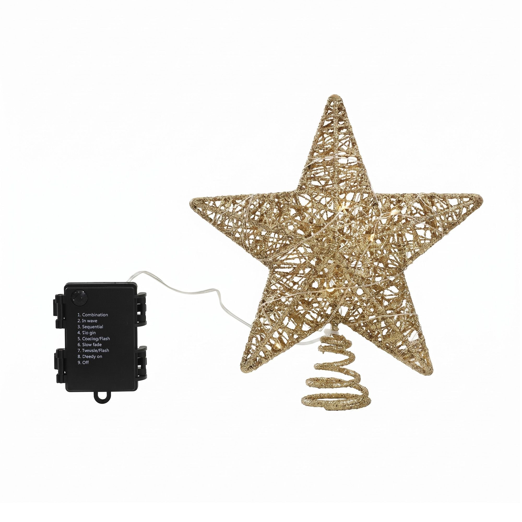 23CM 3D Gold Christmas Tree Topper Star with 20 LED