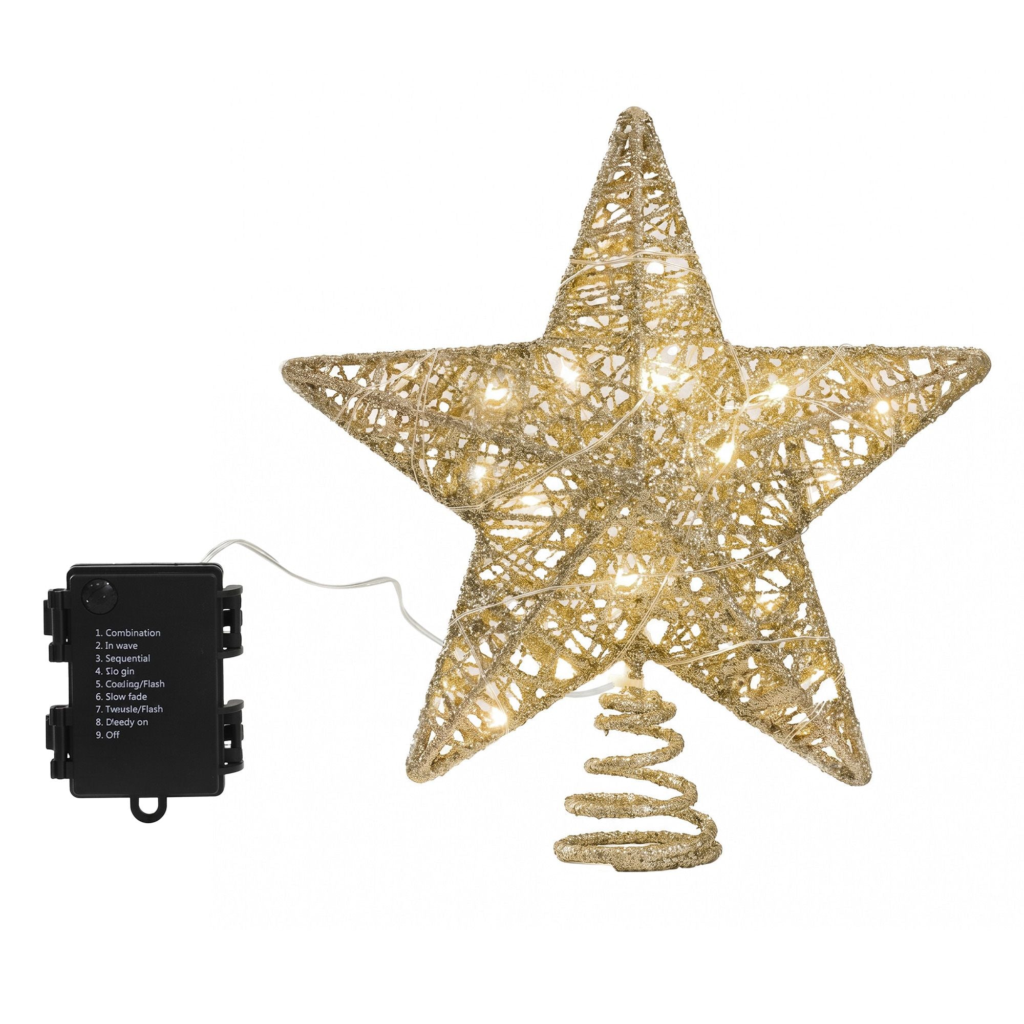 23CM 3D Gold Christmas Tree Topper Star with 20 LED