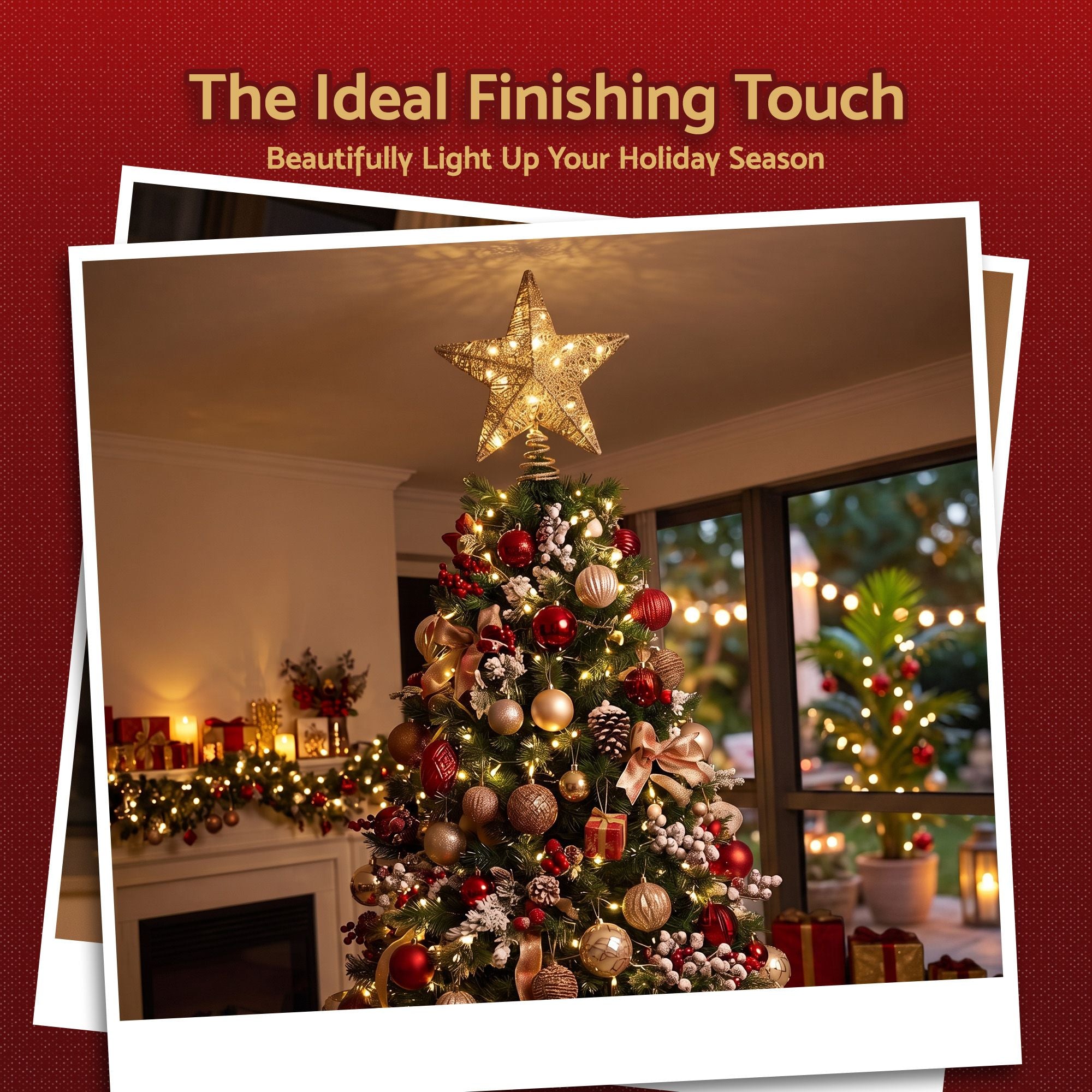 23CM 3D Gold Christmas Tree Topper Star with 20 LED