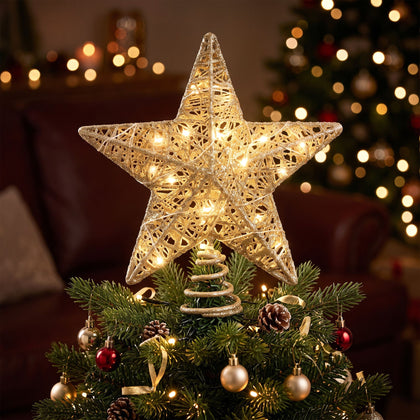 23CM 3D Gold Christmas Tree Topper Star with 20 LED