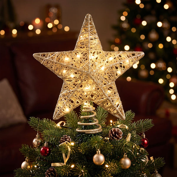 23CM 3D Gold Christmas Tree Topper Star with 20 LED