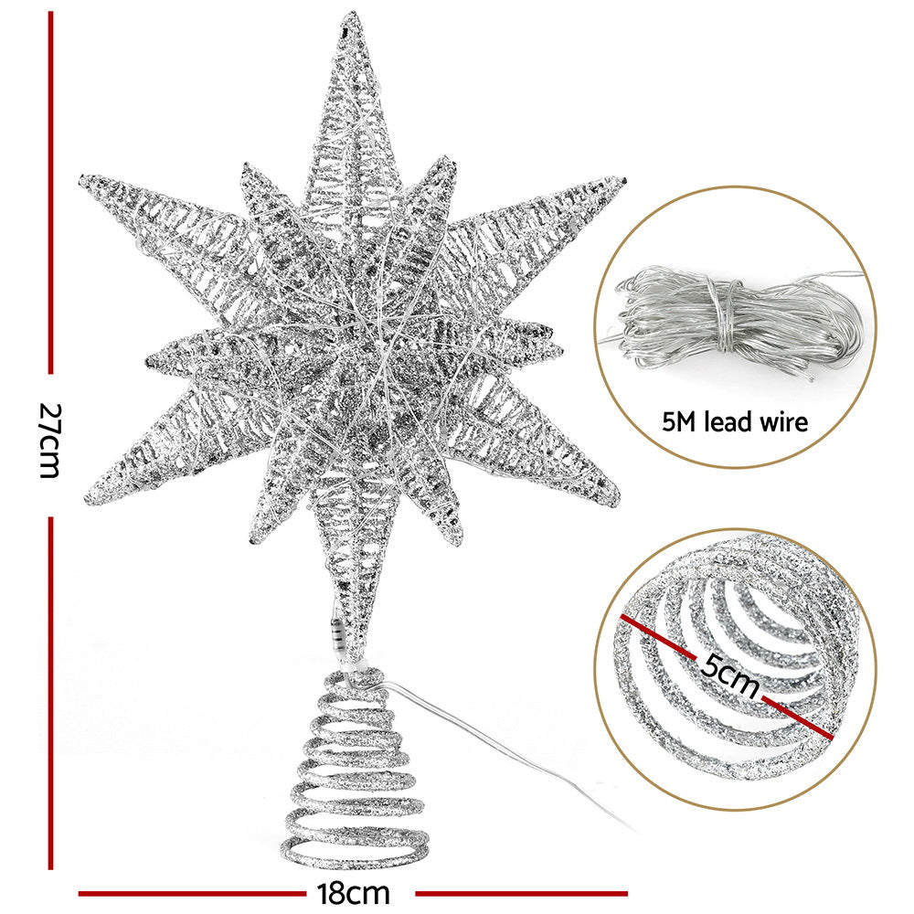 3D Christmas Tree Topper Star – 60 White LED Lights Silver