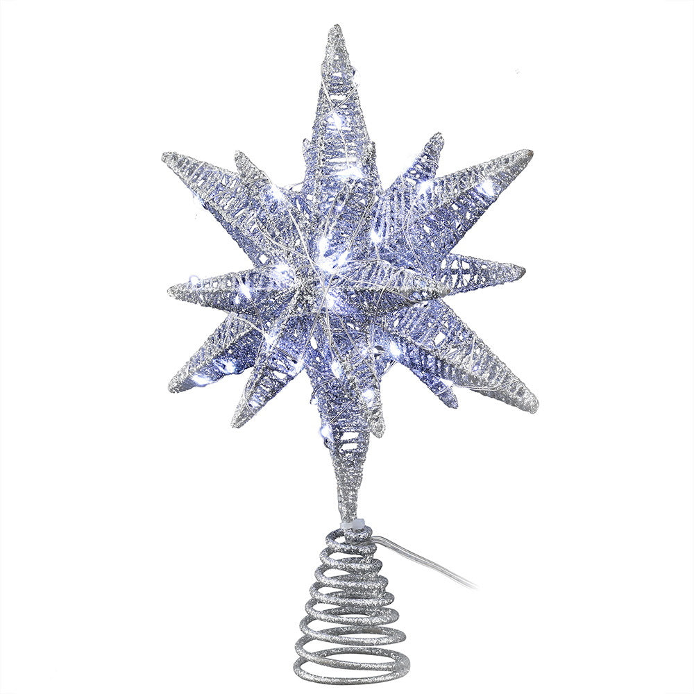 3D Christmas Tree Topper Star – 60 White LED Lights Silver