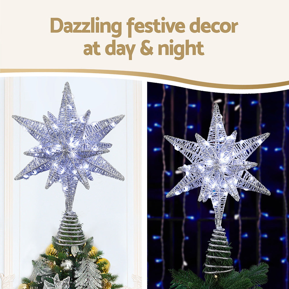 3D Christmas Tree Topper Star – 60 White LED Lights Silver