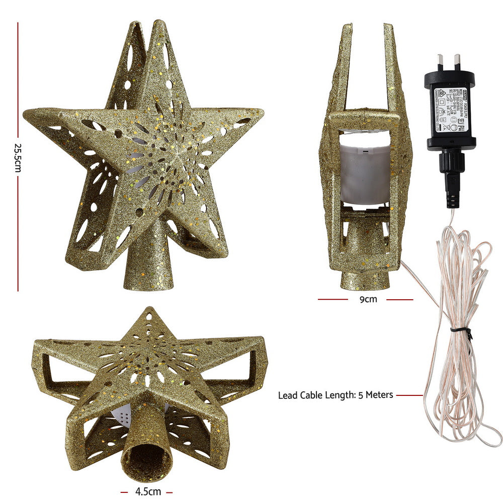Christmas Tree Topper Star – Gold Glitter Snowflake Projector