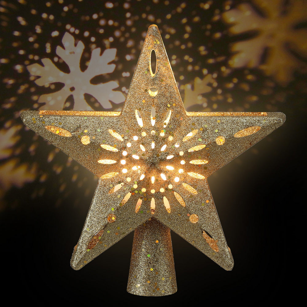 Christmas Tree Topper Star – Gold Glitter Snowflake Projector