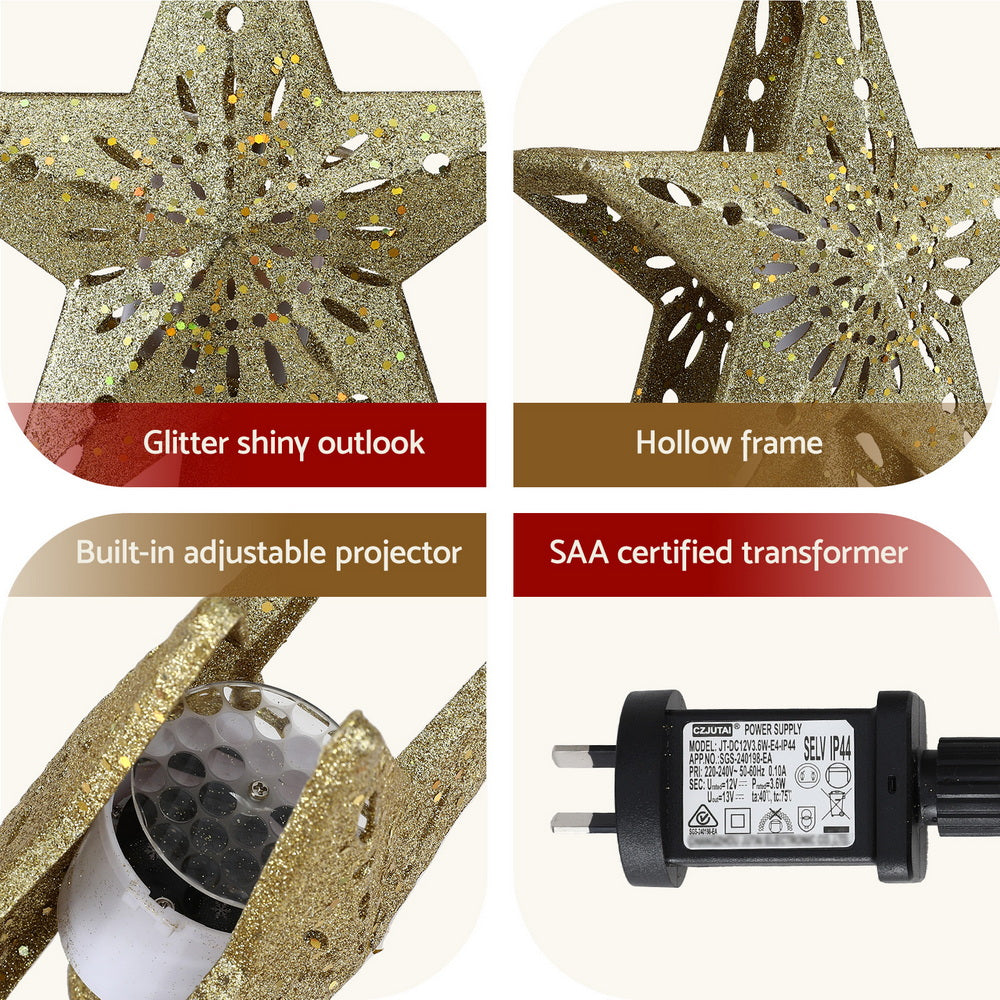Christmas Tree Topper Star – Gold Glitter Snowflake Projector