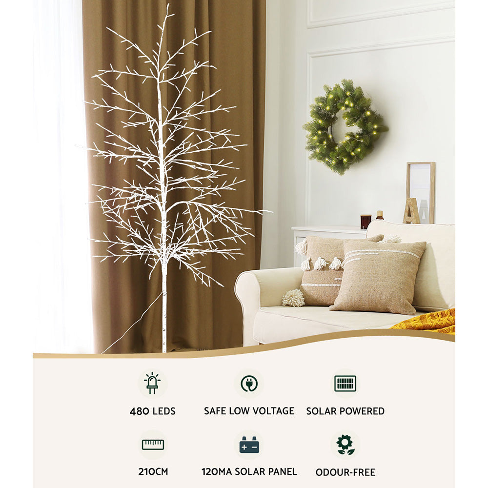 7FT Solar Warm White LED Twig Christmas Tree – 480 LEDs
