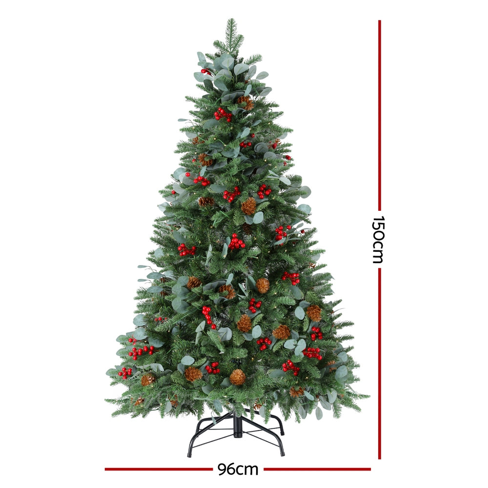 5FT Pre-Lit Christmas Tree with Pinecones, Red Berries & 160 Warm White LEDs