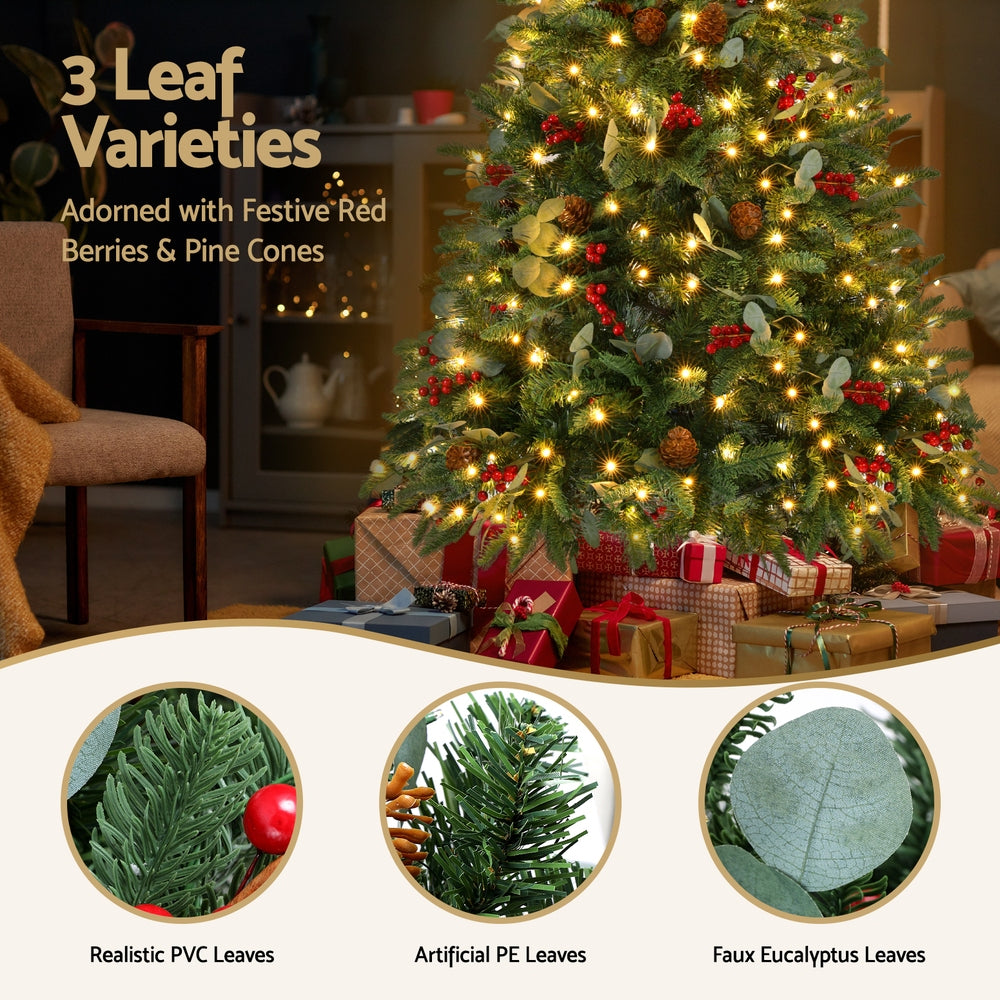 5FT Pre-Lit Christmas Tree with Pinecones, Red Berries & 160 Warm White LEDs