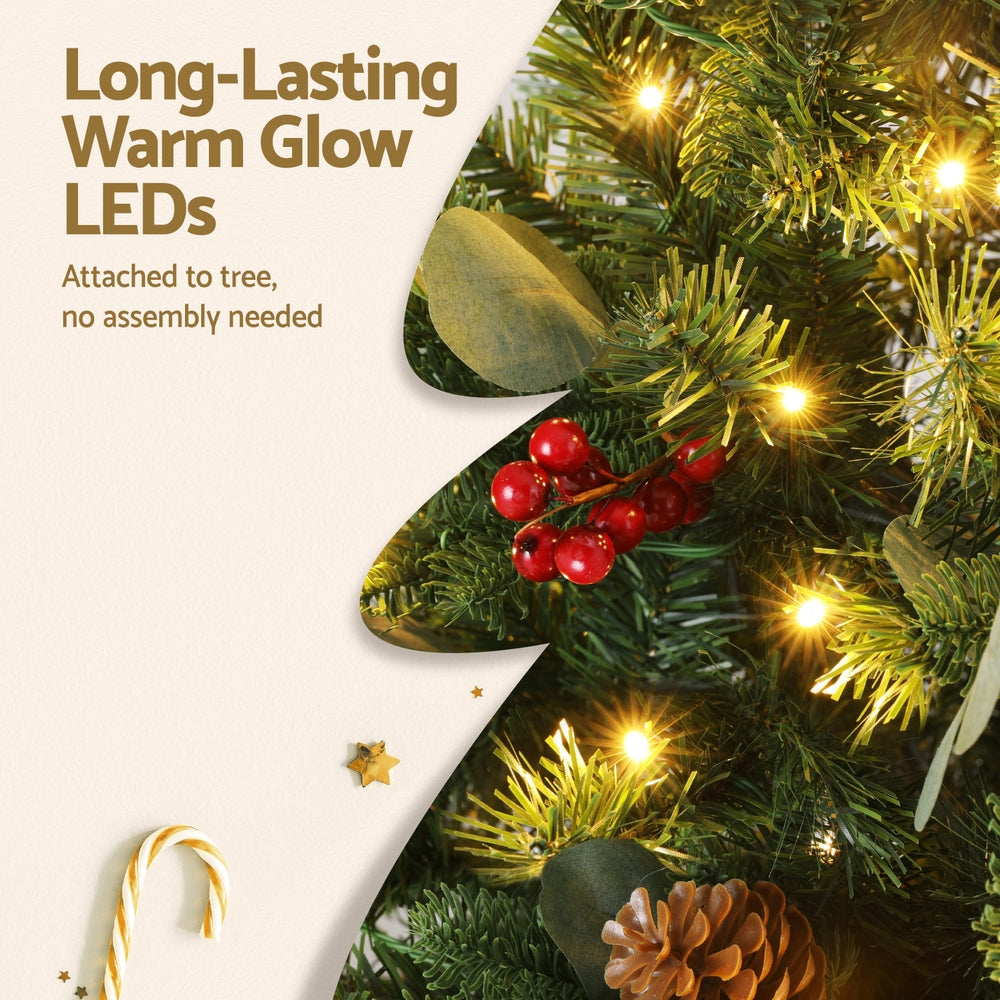 5FT Pre-Lit Christmas Tree with Pinecones, Red Berries & 160 Warm White LEDs