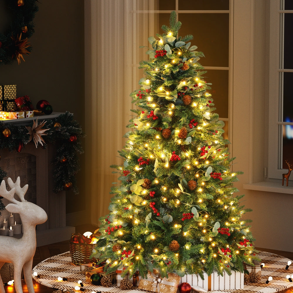 5FT Pre-Lit Christmas Tree with Pinecones, Red Berries & 160 Warm White LEDs