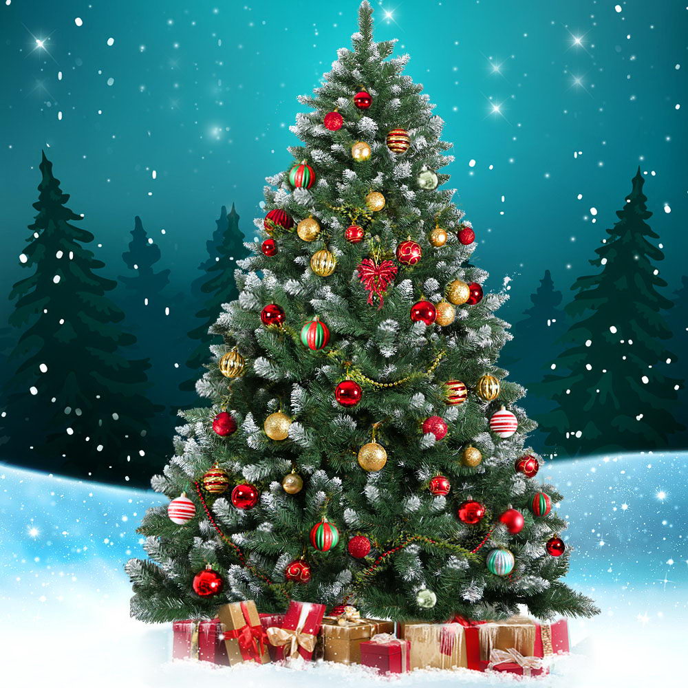 7FT Snow-Frosted Fir Christmas Tree – 905 Tips, Unlit