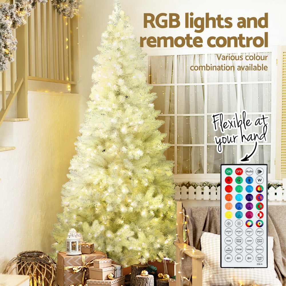 7FT White LED Christmas Tree – 1310 Tips, 450 Multicolour RGB LED Lights