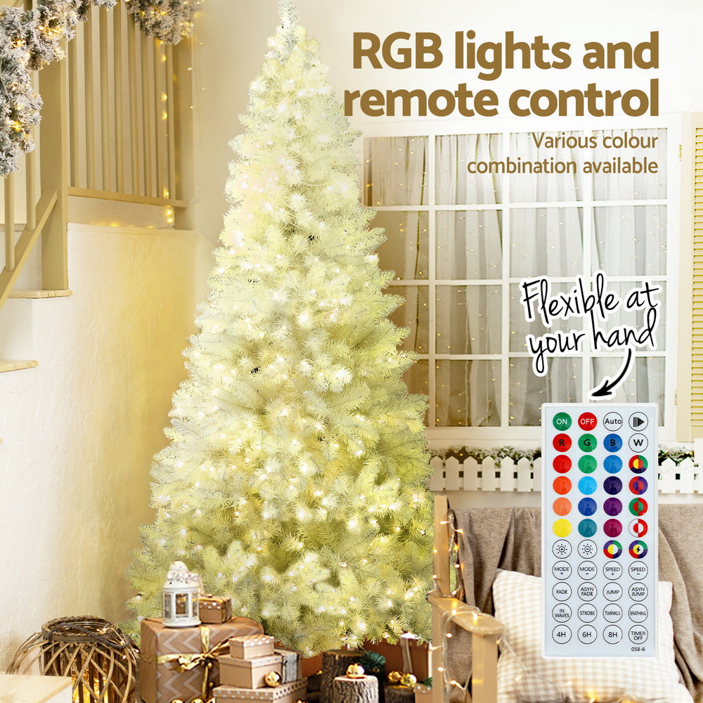 7FT White Pre-Lit Christmas Tree with 450 RGB LEDs & Remote Control