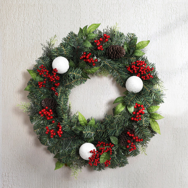 60CM Christmas Wreath – Red Berries, Pinecones & Baubles