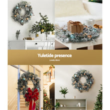 60CM Pre-Lit Snow-Frosted Christmas Wreath with Pine Cones & Baubles
