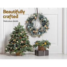 60CM Pre-Lit Snow-Frosted Christmas Wreath with Pine Cones & Baubles