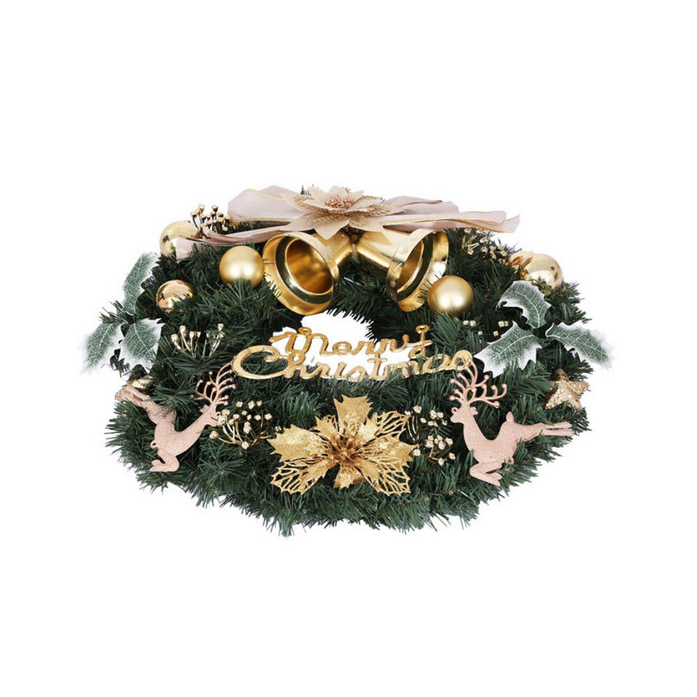 60CM Christmas Wreath with Gold Bow, Flowers & Merry Christmas Sign