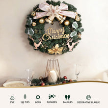 60CM Christmas Wreath with Gold Bow, Flowers & Merry Christmas Sign