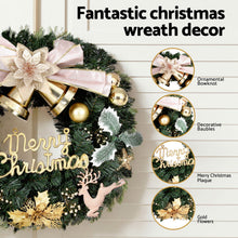 60CM Christmas Wreath with Gold Bow, Flowers & Merry Christmas Sign