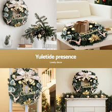 60CM Christmas Wreath with Gold Bow, Flowers & Merry Christmas Sign