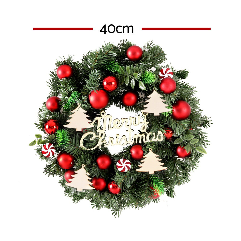 40CM Christmas Wreath with Baubles & Candy Decorations