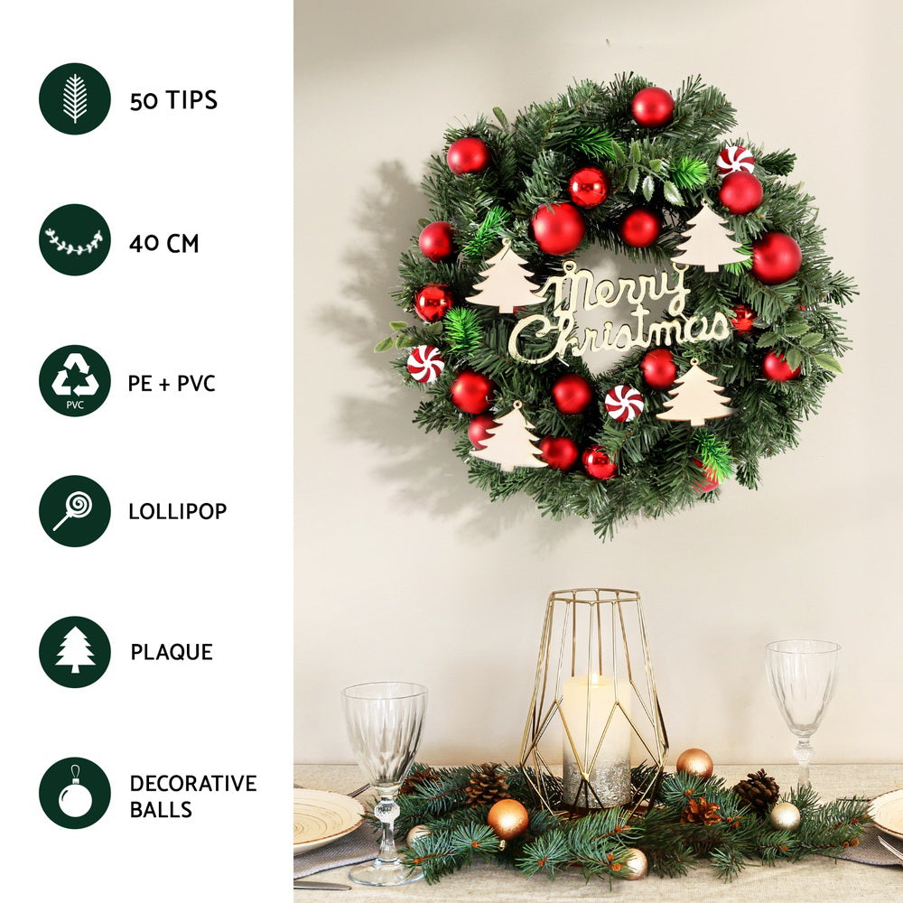40CM Christmas Wreath with Baubles & Candy Decorations