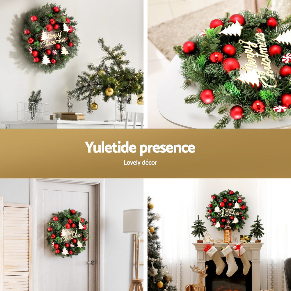 40CM Christmas Wreath with Baubles & Candy Decorations