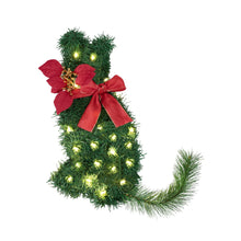 35CM Pre-Lit Cat Christmas Wreath with Bow & Poinsettia