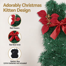 35CM Pre-Lit Cat Christmas Wreath with Bow & Poinsettia
