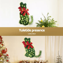 35CM Pre-Lit Cat Christmas Wreath with Bow & Poinsettia