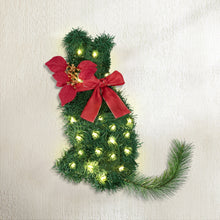 35CM Pre-Lit Cat Christmas Wreath with Bow & Poinsettia