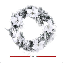 60CM Pre-Lit Snow Flocked Christmas Wreath with Flowers & White Berries