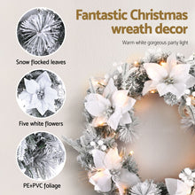 60CM Pre-Lit Snow Flocked Christmas Wreath with Flowers & White Berries
