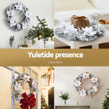 60CM Pre-Lit Snow Flocked Christmas Wreath with Flowers & White Berries
