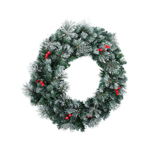 60CM Pre-Lit Snow Frosted Christmas Wreath with Red Berries & Pinecones