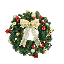 60CM Pre-Lit Christmas Wreath with 40 Warm White LEDs, Bow & Baubles