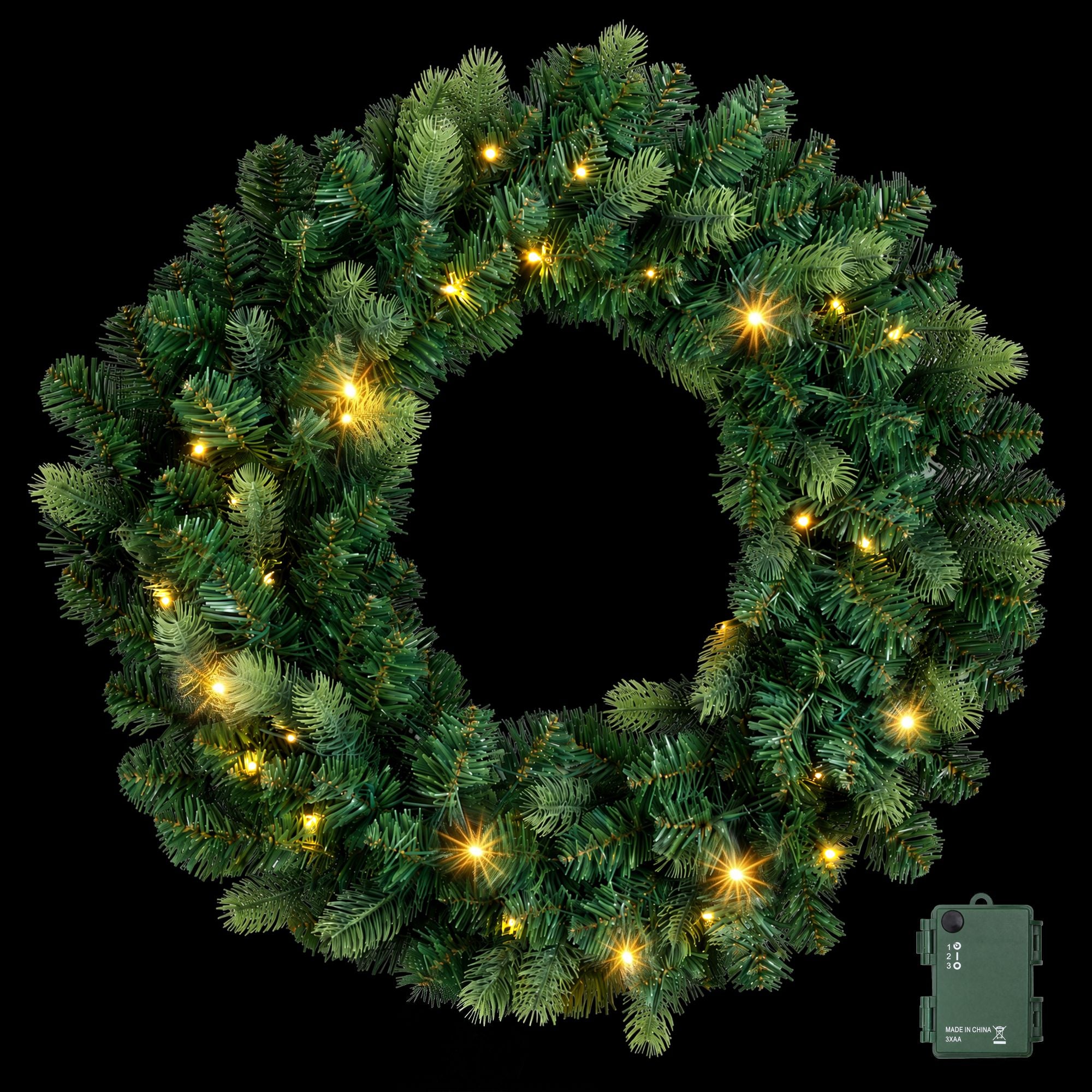 60CM Pre-Lit Christmas Wreath with 35 Warm White LED