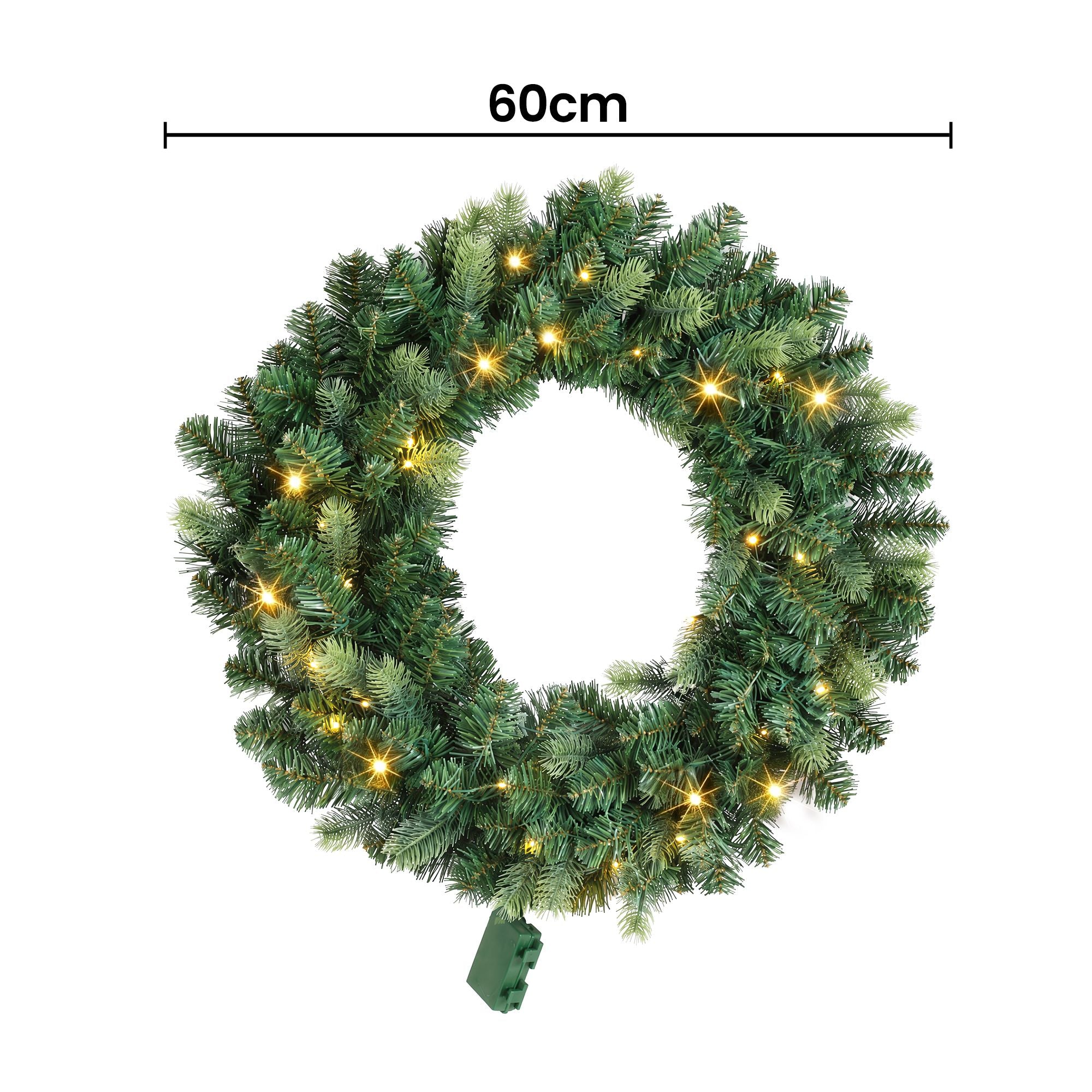 60CM Pre-Lit Christmas Wreath with 35 Warm White LED