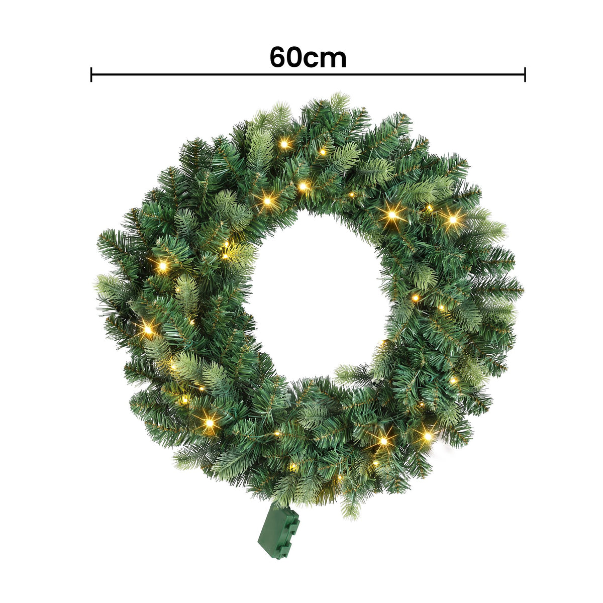 60CM Pre-Lit Christmas Wreath with 35 Warm White LED