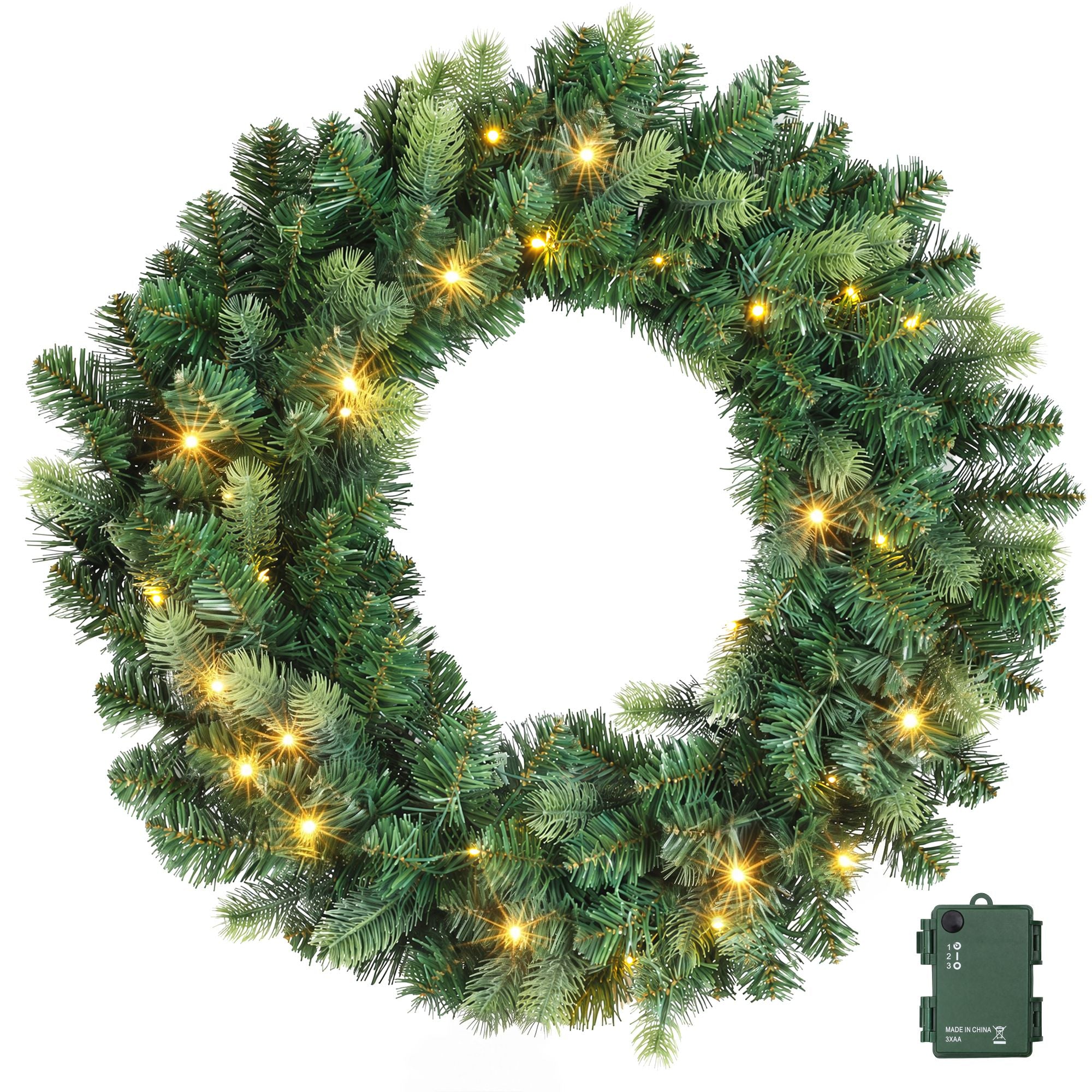 60CM Pre-Lit Christmas Wreath with 35 Warm White LED