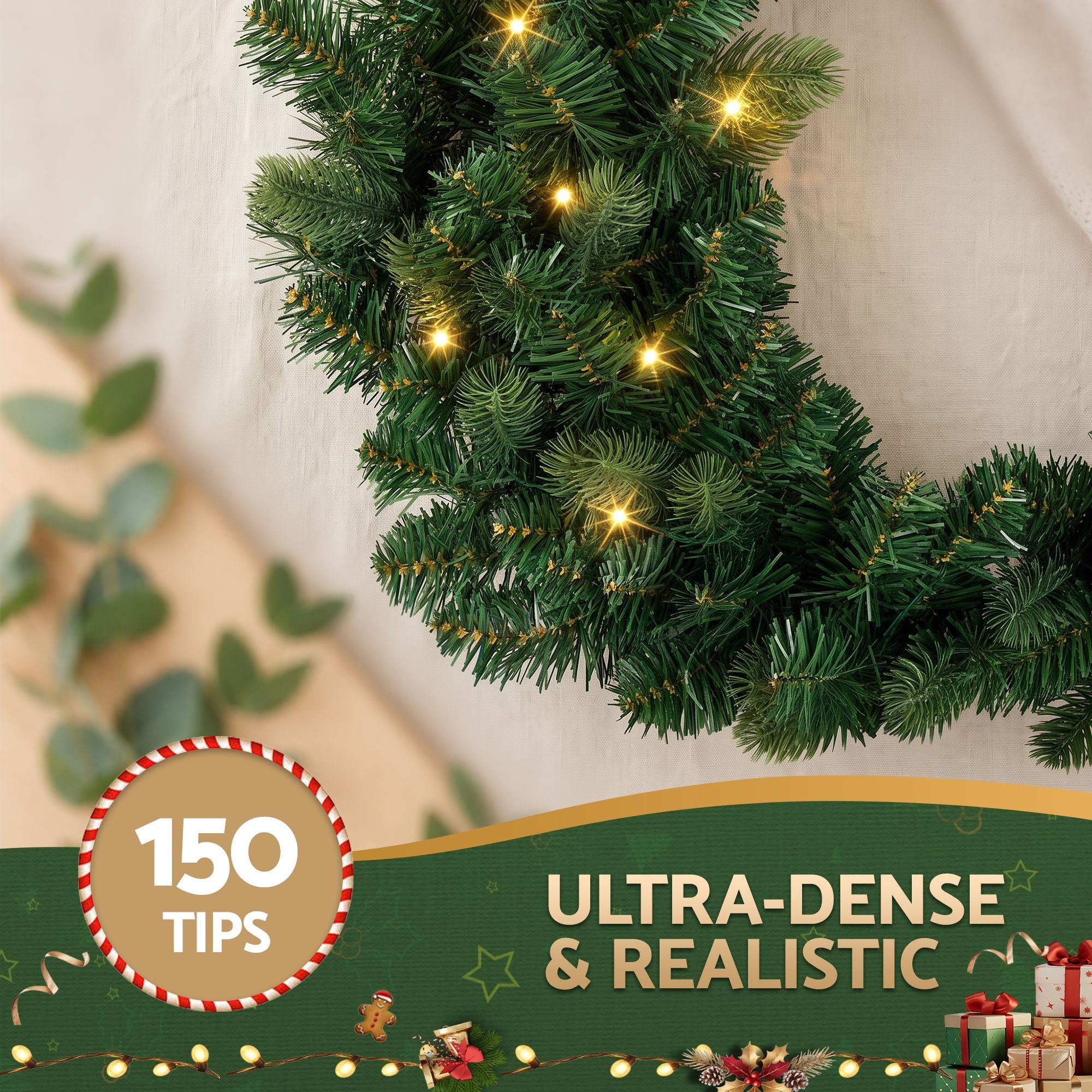 60CM Pre-Lit Christmas Wreath with 35 Warm White LED